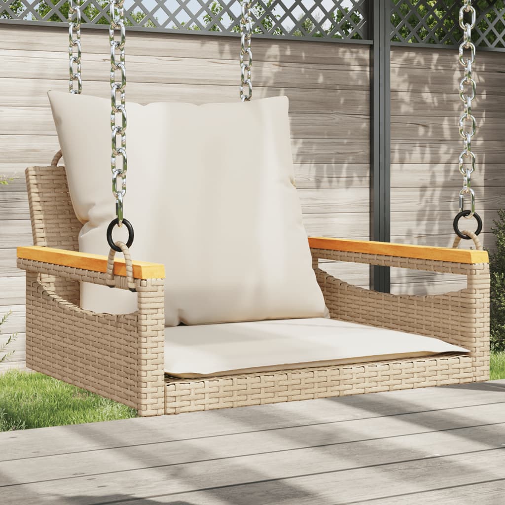 Schommelbank Met Kussens Poly Rattan Beige