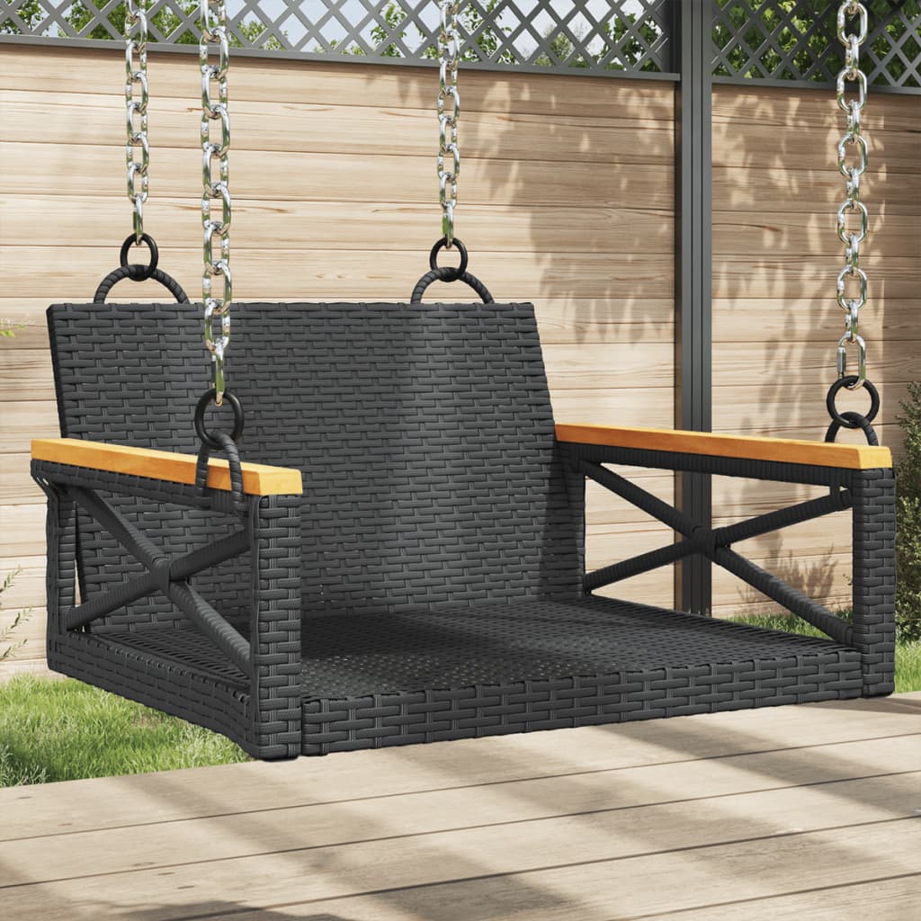 Schommelbank Met Kussens 109X62X40 Cm Poly Rattan Zwart