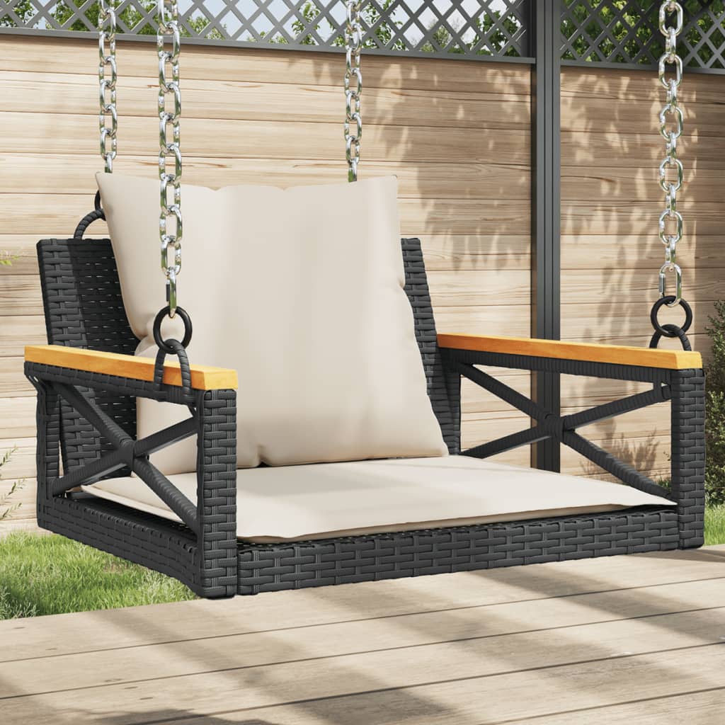 Schommelbank Met Kussens 109X62X40 Cm Poly Rattan Zwart