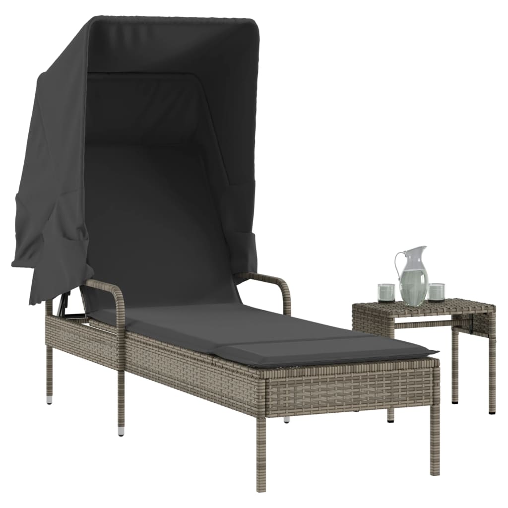 Ligbed Met Luifel En Tafel Poly Rattan