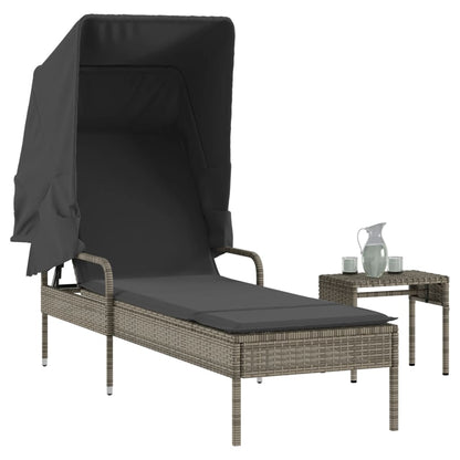Ligbed Met Luifel En Tafel Poly Rattan