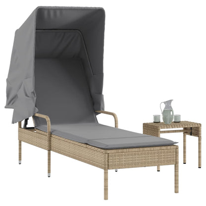 Ligbed Met Luifel En Tafel Poly Rattan