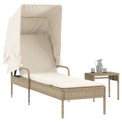 Ligbed Met Luifel En Tafel Poly Rattan