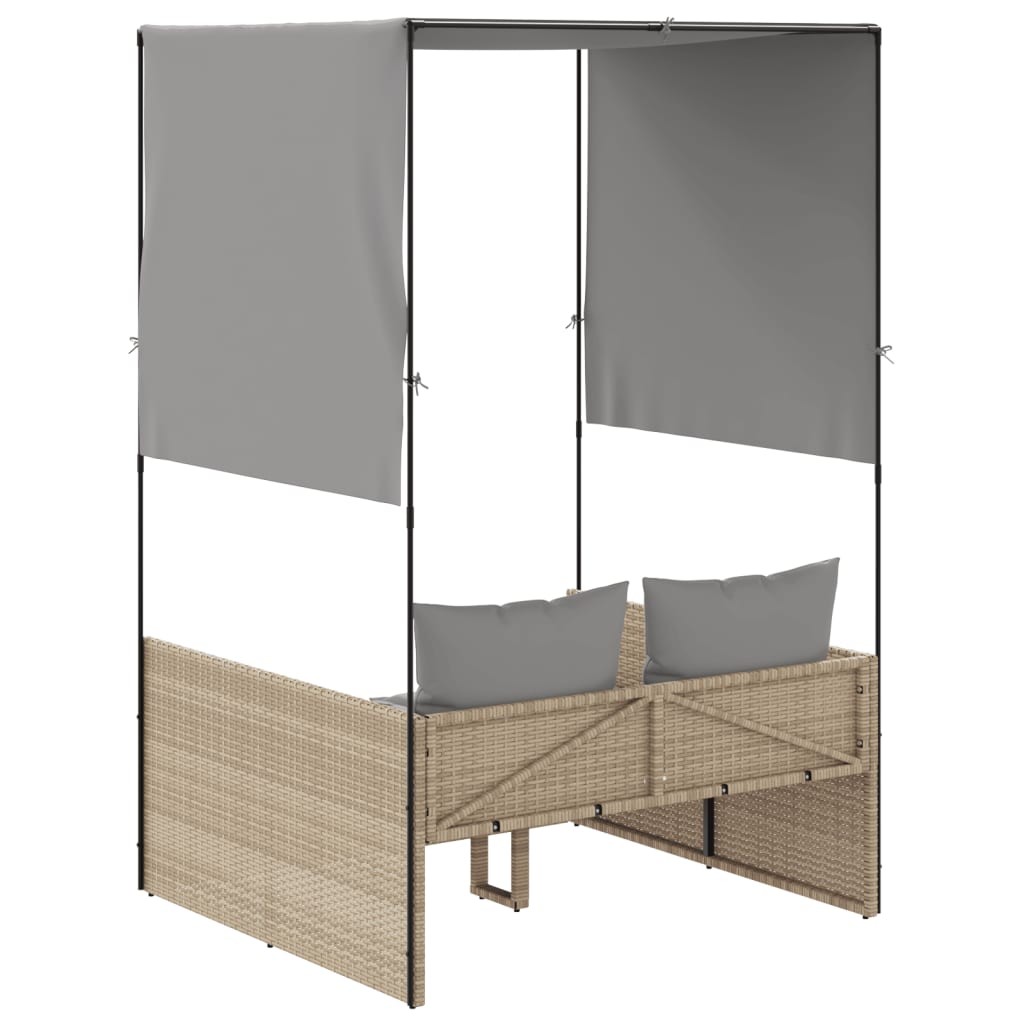 Ligbed Tweepersoons Met Dak En Gordijn Poly Rattan