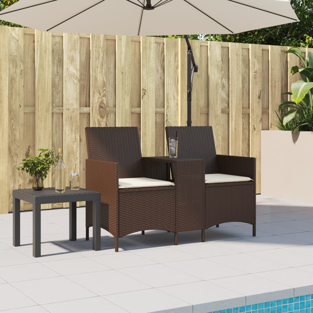 Tuinbank 2-Zits Met Tafel En Kussens Poly Rattan
