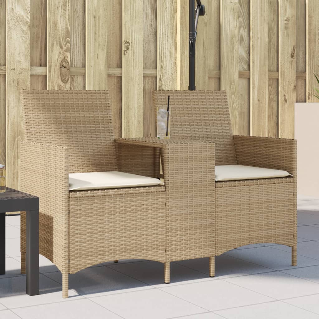 Tuinbank 2-Zits Met Tafel En Kussens Poly Rattan
