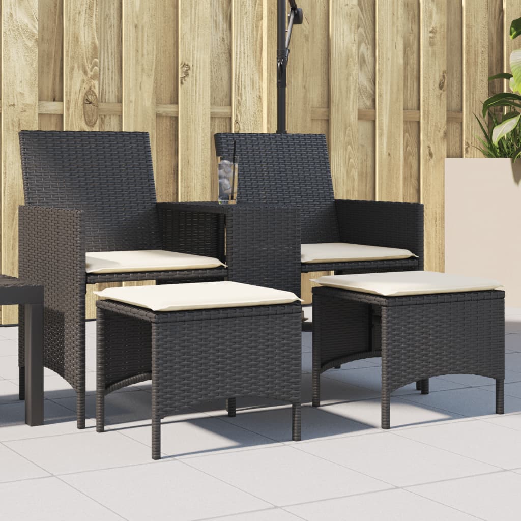 Tuinbank 2-Zits Met Tafel En Voetenbanken Poly Rattan