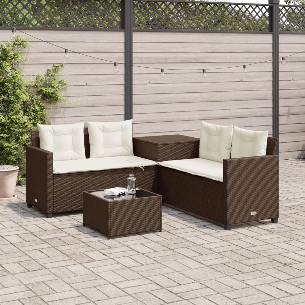 Tuinbank Met Tafel En Kussens L-Vormig Poly Rattan Grijs