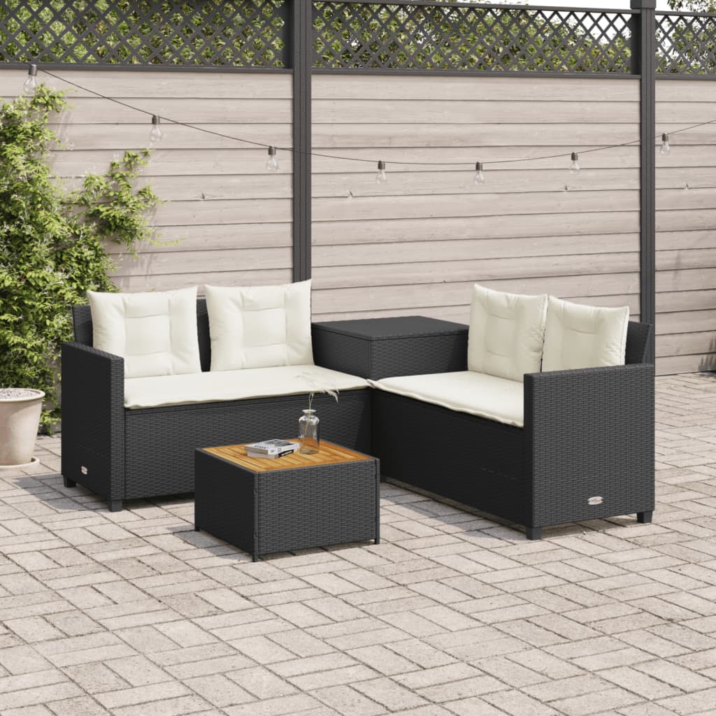 Tuinbank Met Tafel En Kussens L-Vormig Poly Rattan Grijs