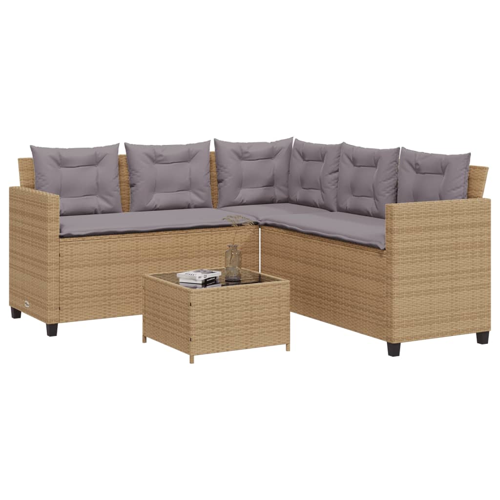 Tuinbank Met Tafel En Kussens L-Vormig Poly Rattan