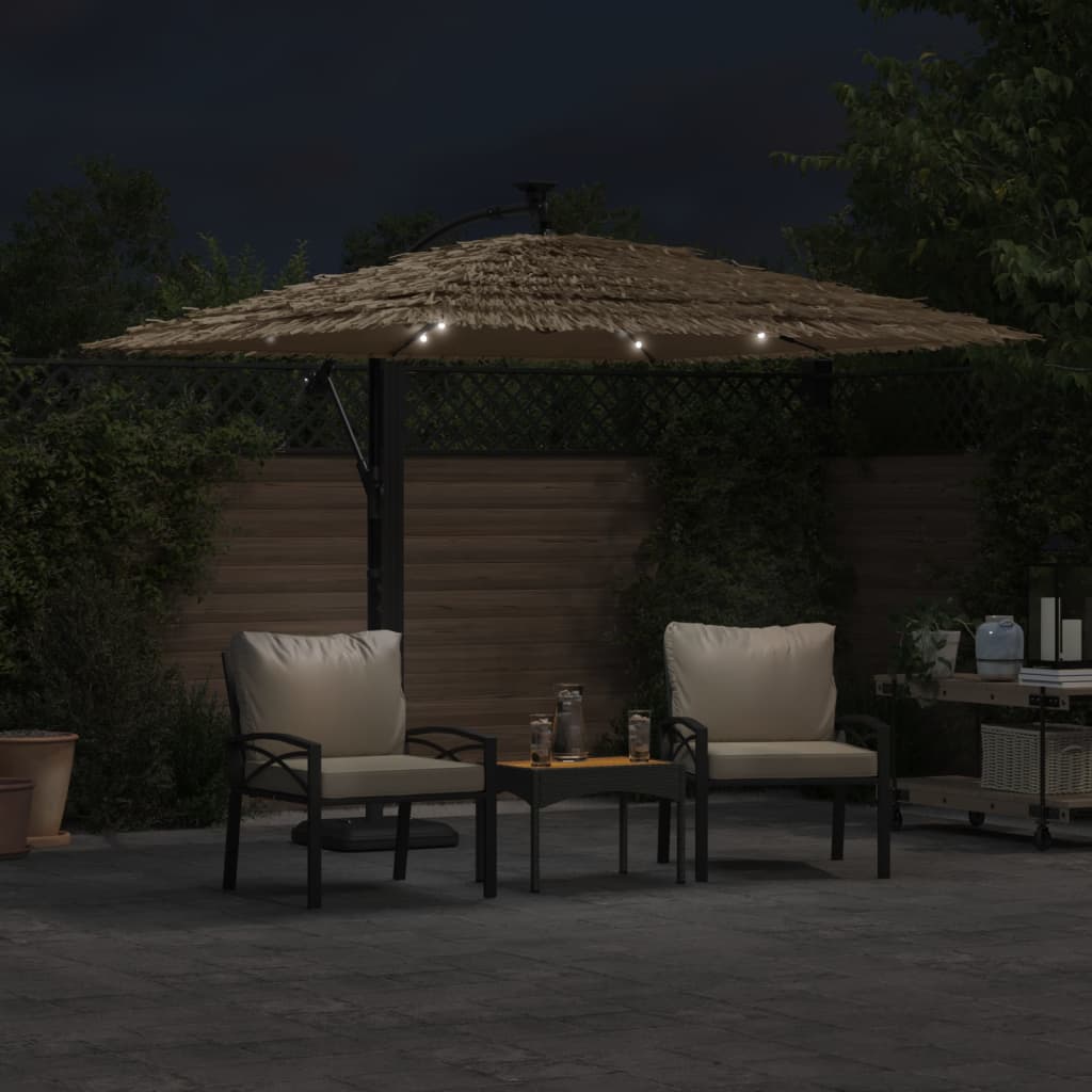 Parasol Met Led's En Stalen Paal Bruin