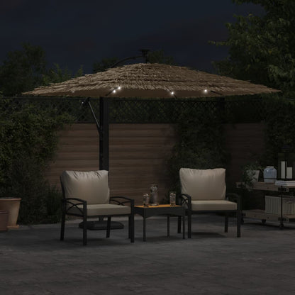Parasol Met Led's En Stalen Paal Bruin