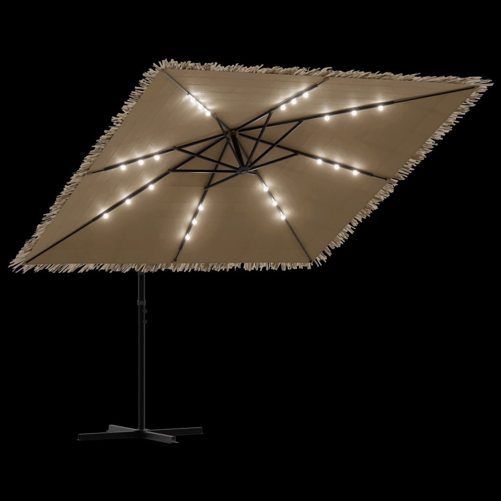 Parasol Met Led's En Stalen Paal Bruin