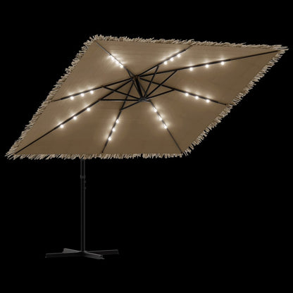 Parasol Met Led's En Stalen Paal Bruin