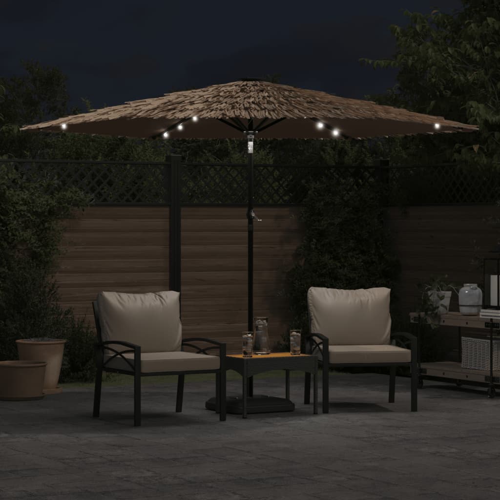 Parasol Met Led's En Stalen Paal Bruin