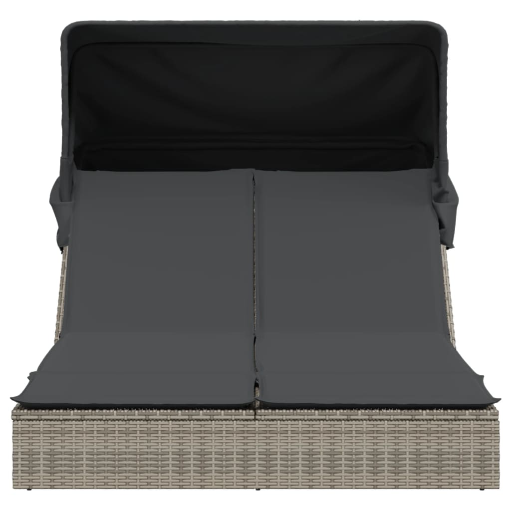 Ligbed 2-Persoons Met Luifel En Kussens Poly Rattan