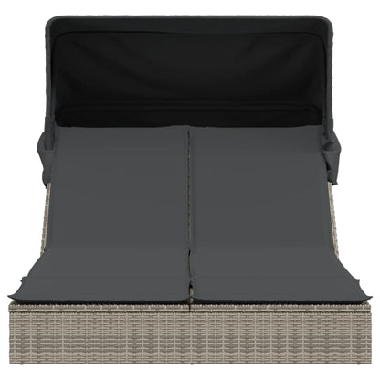 Ligbed 2-Persoons Met Luifel En Kussens Poly Rattan