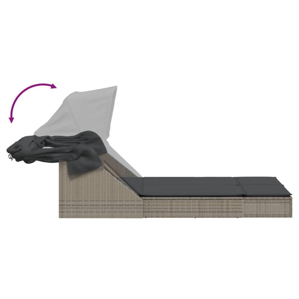 Ligbed 2-Persoons Met Luifel En Kussens Poly Rattan