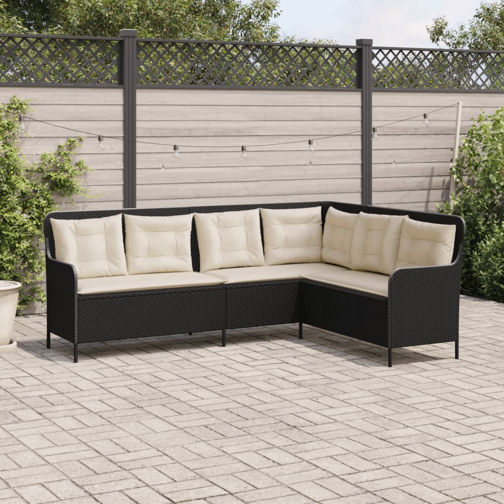 Tuinbank Met Kussens L-Vormig Poly Rattan