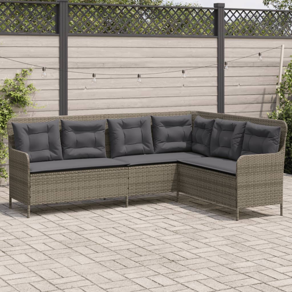 Tuinbank Met Kussens L-Vormig Poly Rattan