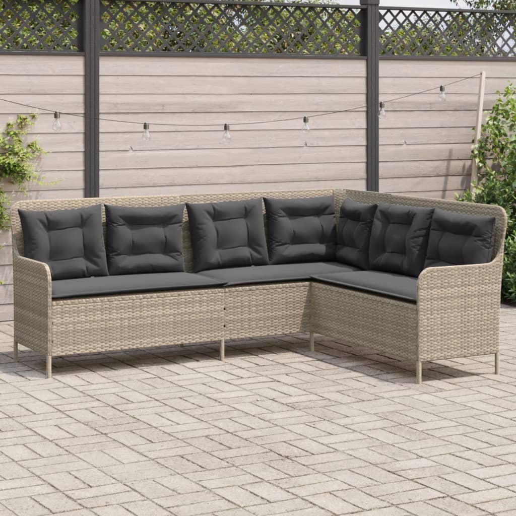 Tuinbank Met Kussens L-Vormig Poly Rattan