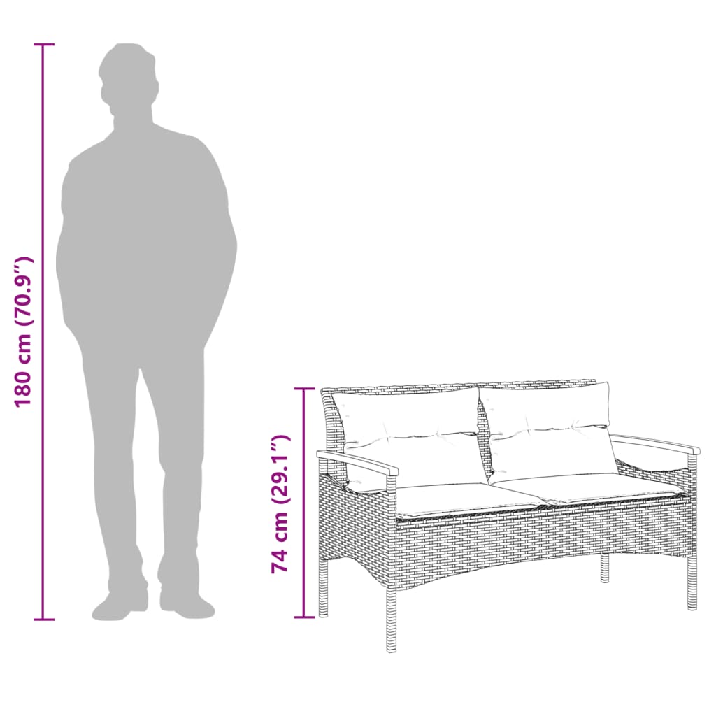 Tuinbank Met Kussens 116X62,5X74 Cm Poly Rattan
