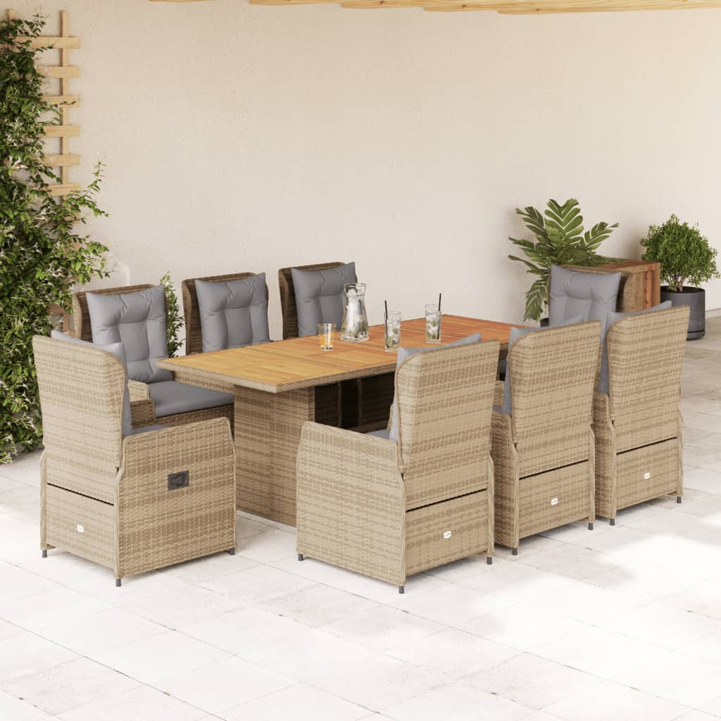 9-Delige Tuinset Met Kussens Poly Rattan