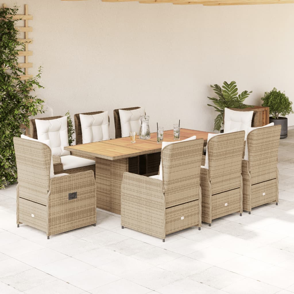 9-Delige Tuinset Met Kussens Poly Rattan