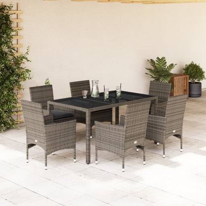 7-Delige Tuinset Met Kussens Poly Rattan En Glas