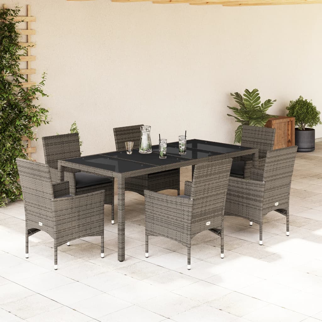 7-Delige Tuinset Met Kussens Poly Rattan En Glas