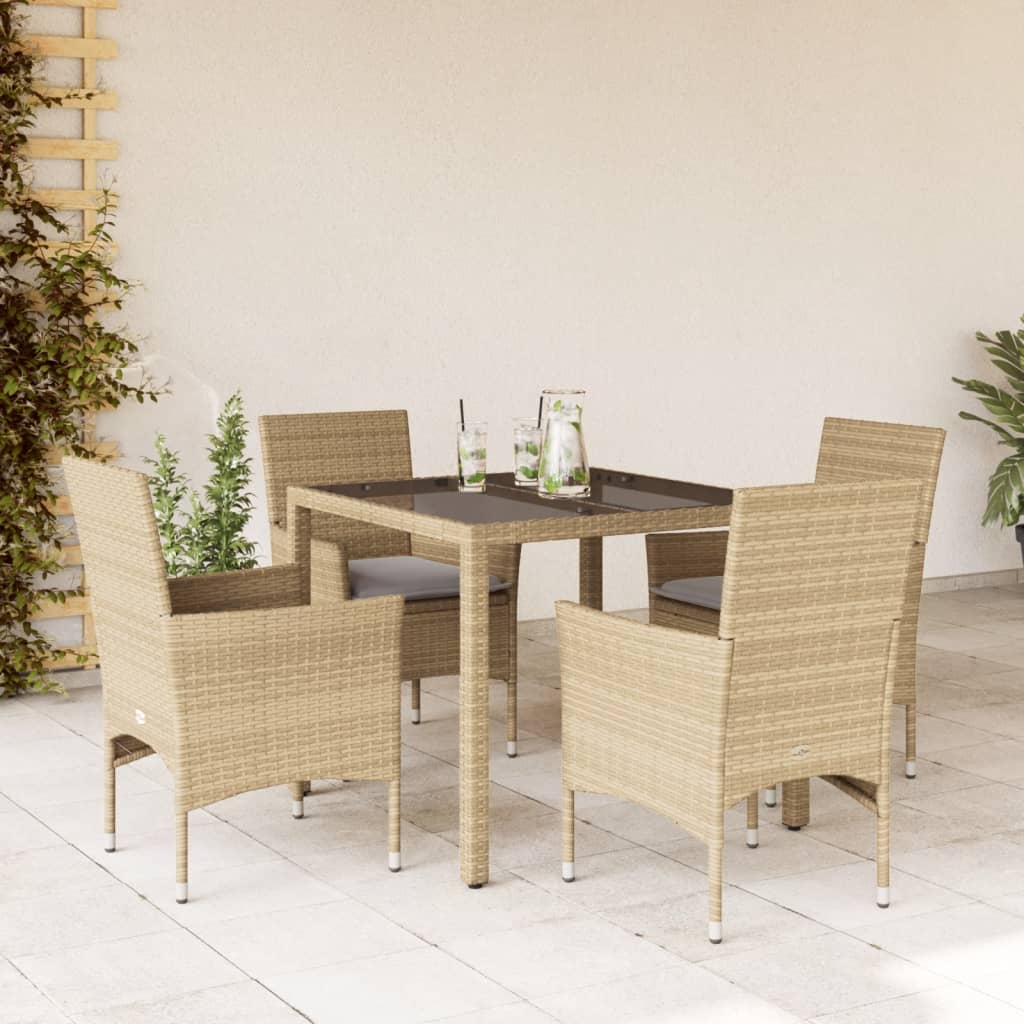7-Delige Tuinset Met Kussens Poly Rattan En Glas