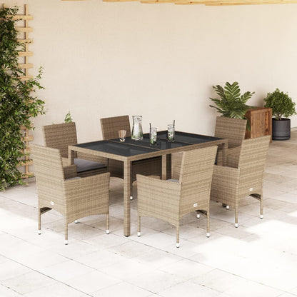 7-Delige Tuinset Met Kussens Poly Rattan En Glas