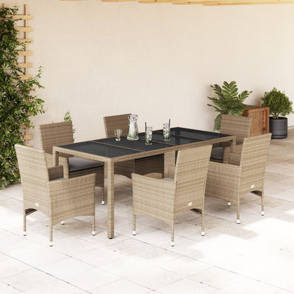 7-Delige Tuinset Met Kussens Poly Rattan En Glas