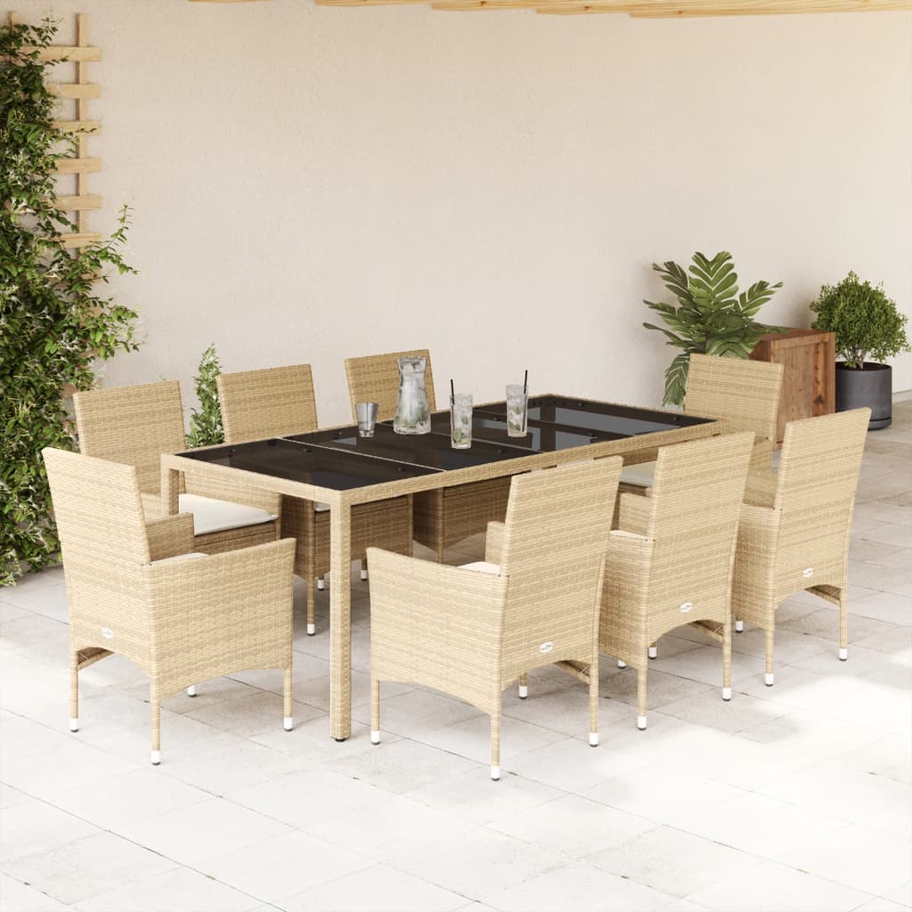 7-Delige Tuinset Met Kussens Poly Rattan En Glas