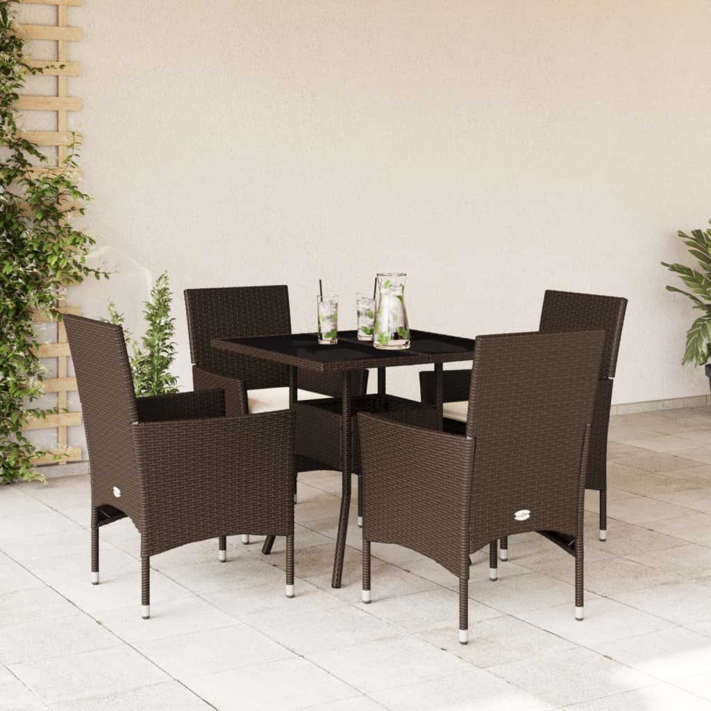 5-Delige Tuinset Met Kussens Poly Rattan En Glas