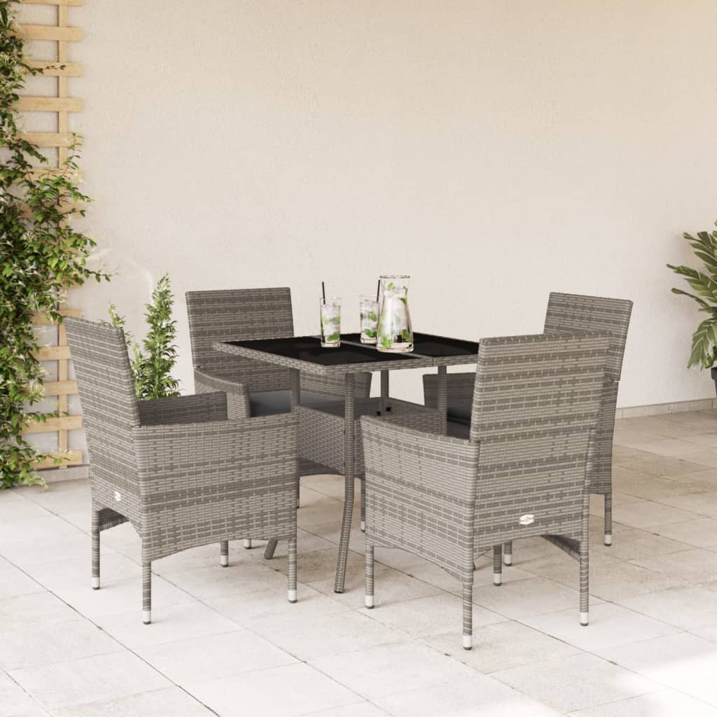 5-Delige Tuinset Met Kussens Poly Rattan En Glas
