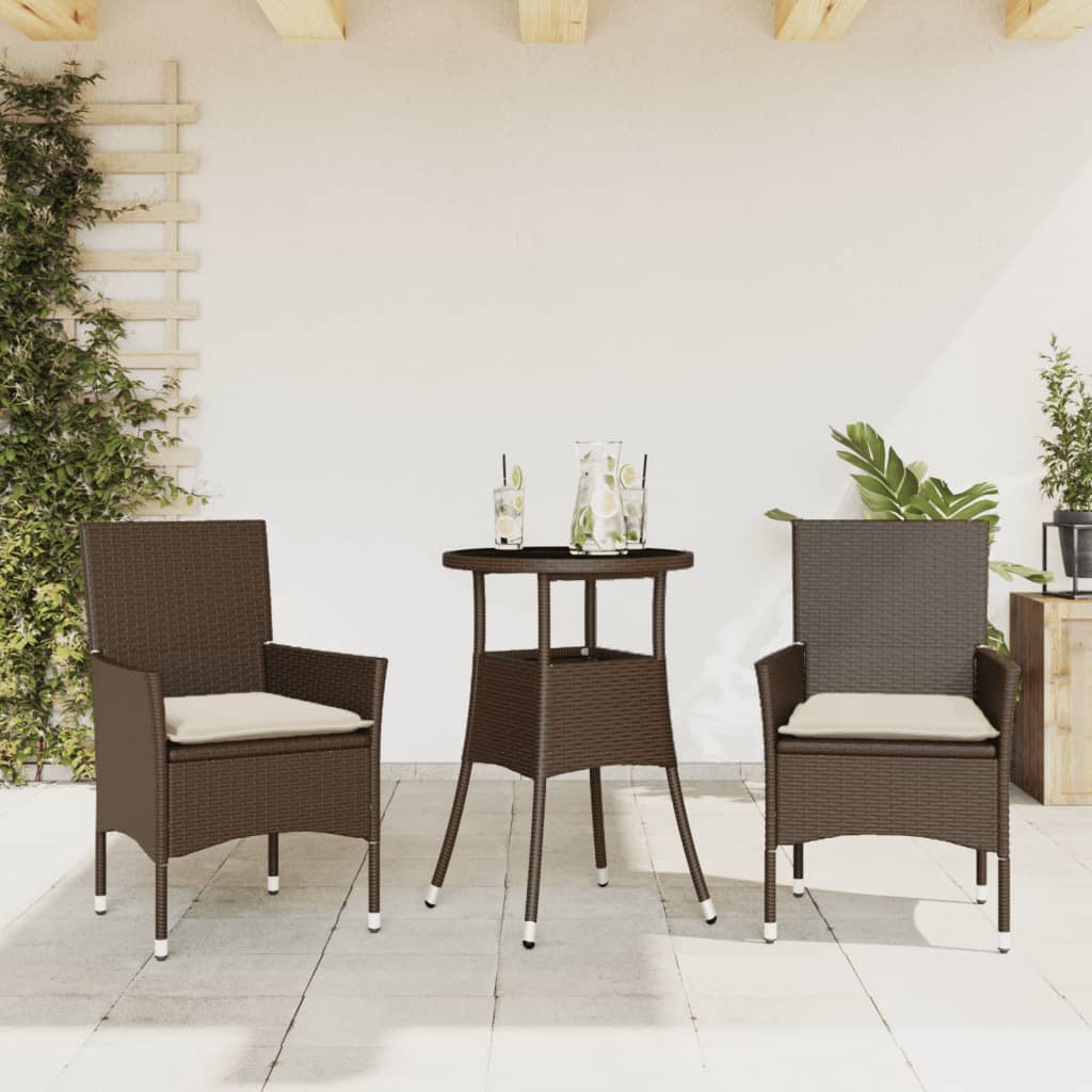 3-Delige Tuinset Met Kussens Poly Rattan En Glas