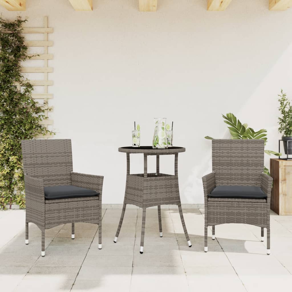 3-Delige Tuinset Met Kussens Poly Rattan En Glas