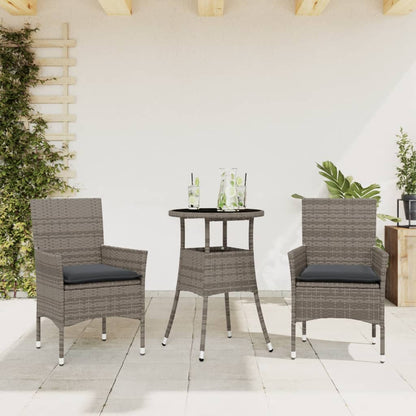3-Delige Tuinset Met Kussens Poly Rattan En Glas