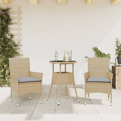 3-Delige Tuinset Met Kussens Poly Rattan En Glas