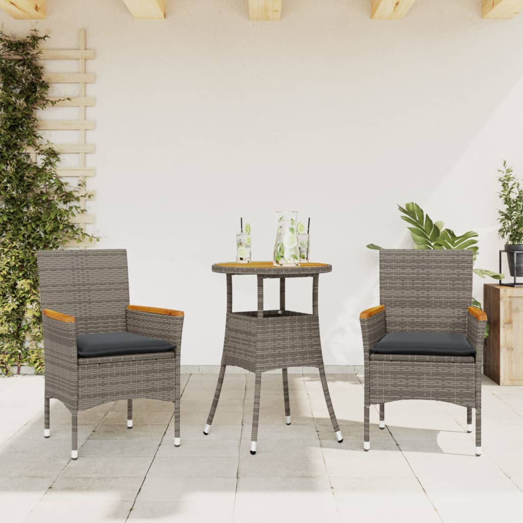 3-Delige Tuinset Met Kussens Poly Rattan En Acaciahout