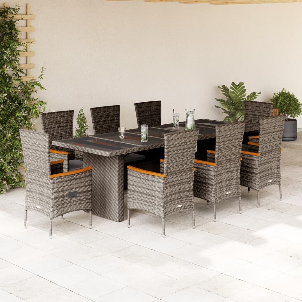 9-Delige Tuinset Met Kussens Poly Rattan Grijs