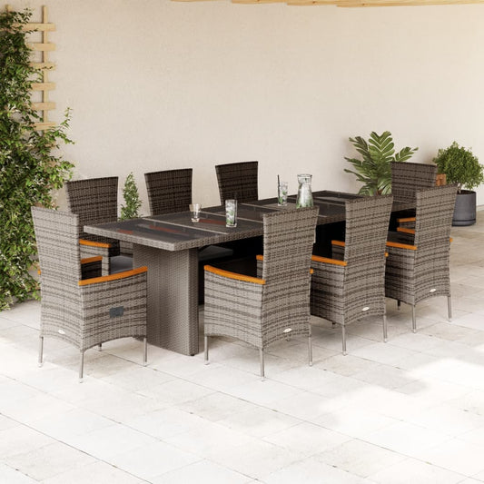 9-Delige Tuinset Met Kussens Poly Rattan Grijs