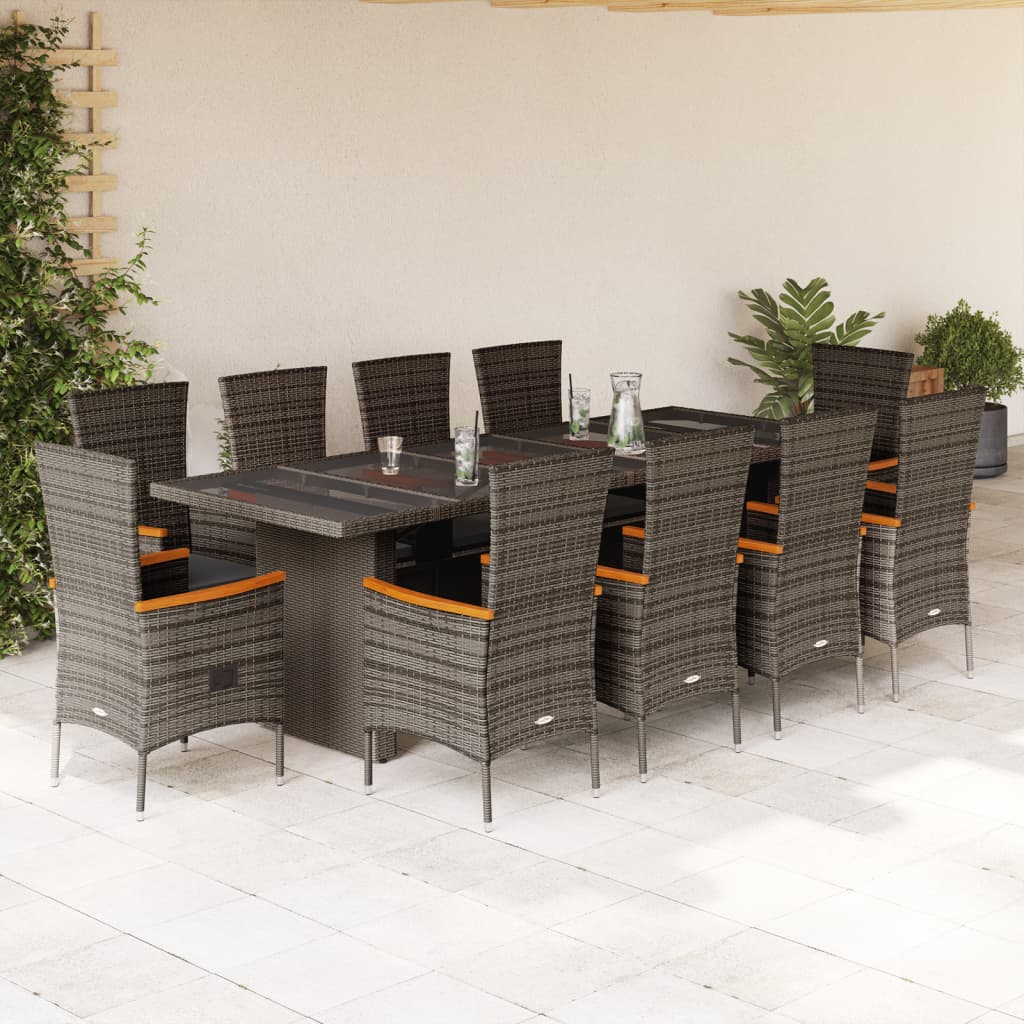 9-Delige Tuinset Met Kussens Poly Rattan Grijs