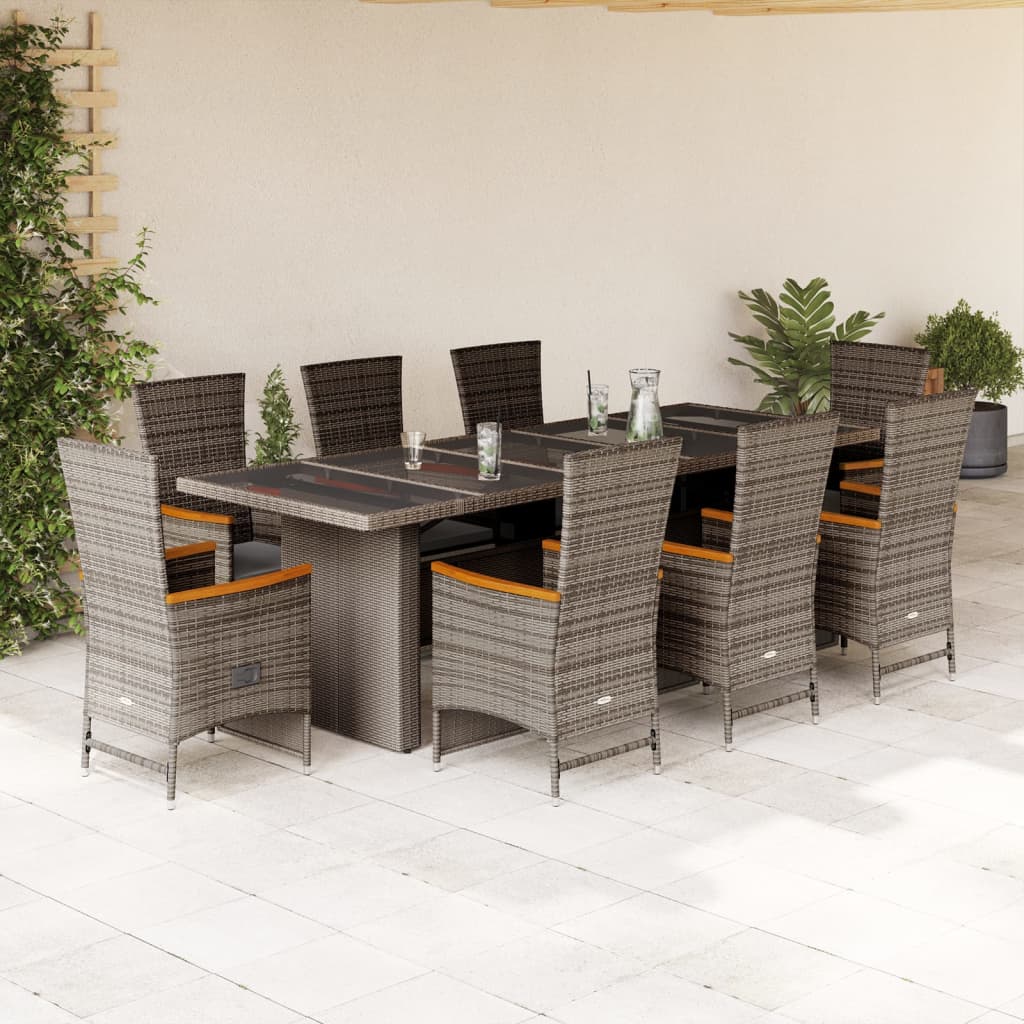 9-Delige Tuinset Met Kussens Poly Rattan Grijs