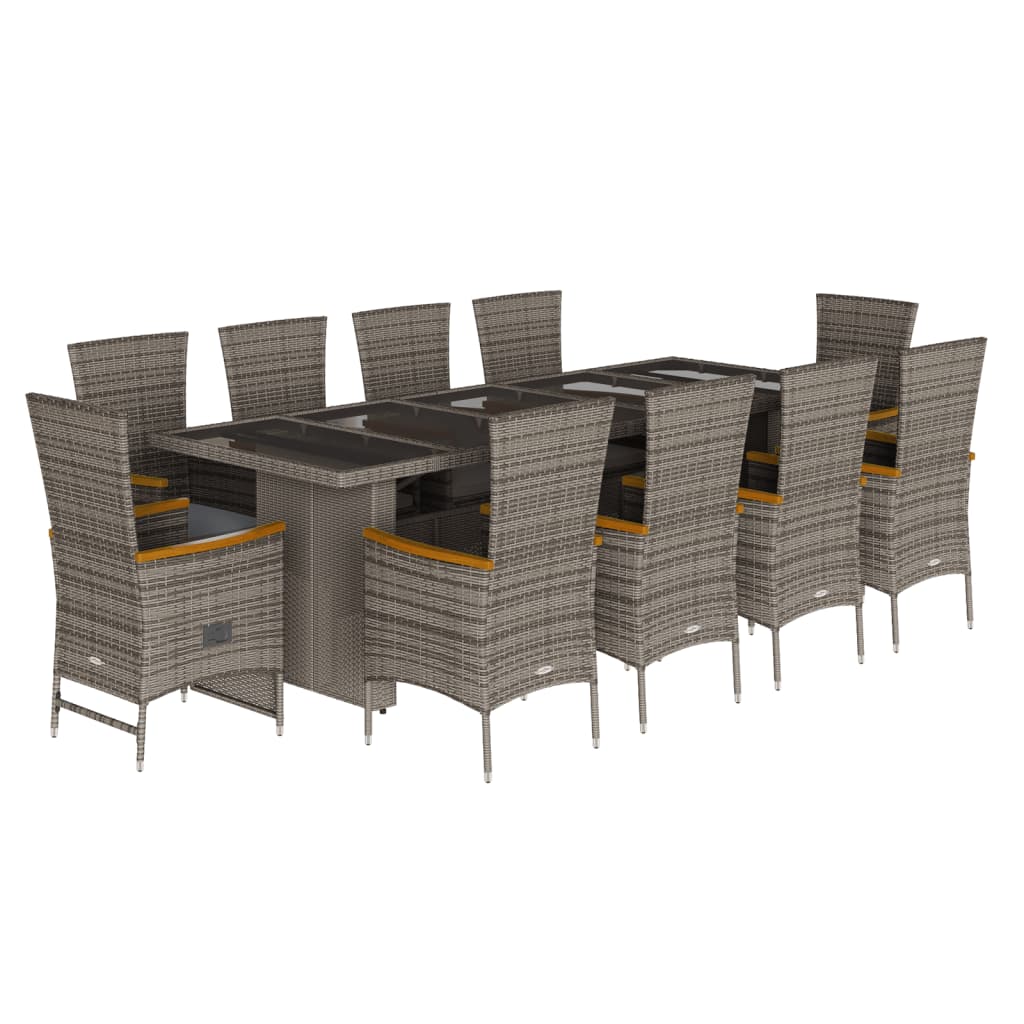 11-Delige Tuinset Met Kussens Poly Rattan Grijs