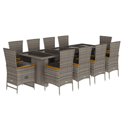 11-Delige Tuinset Met Kussens Poly Rattan Grijs