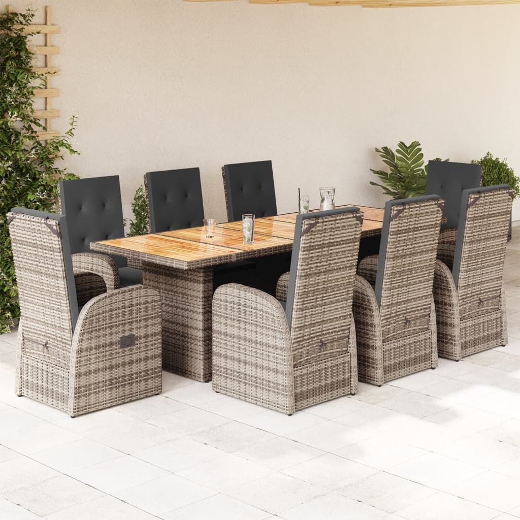 11-Delige Tuinset Met Kussens Poly Rattan Grijs