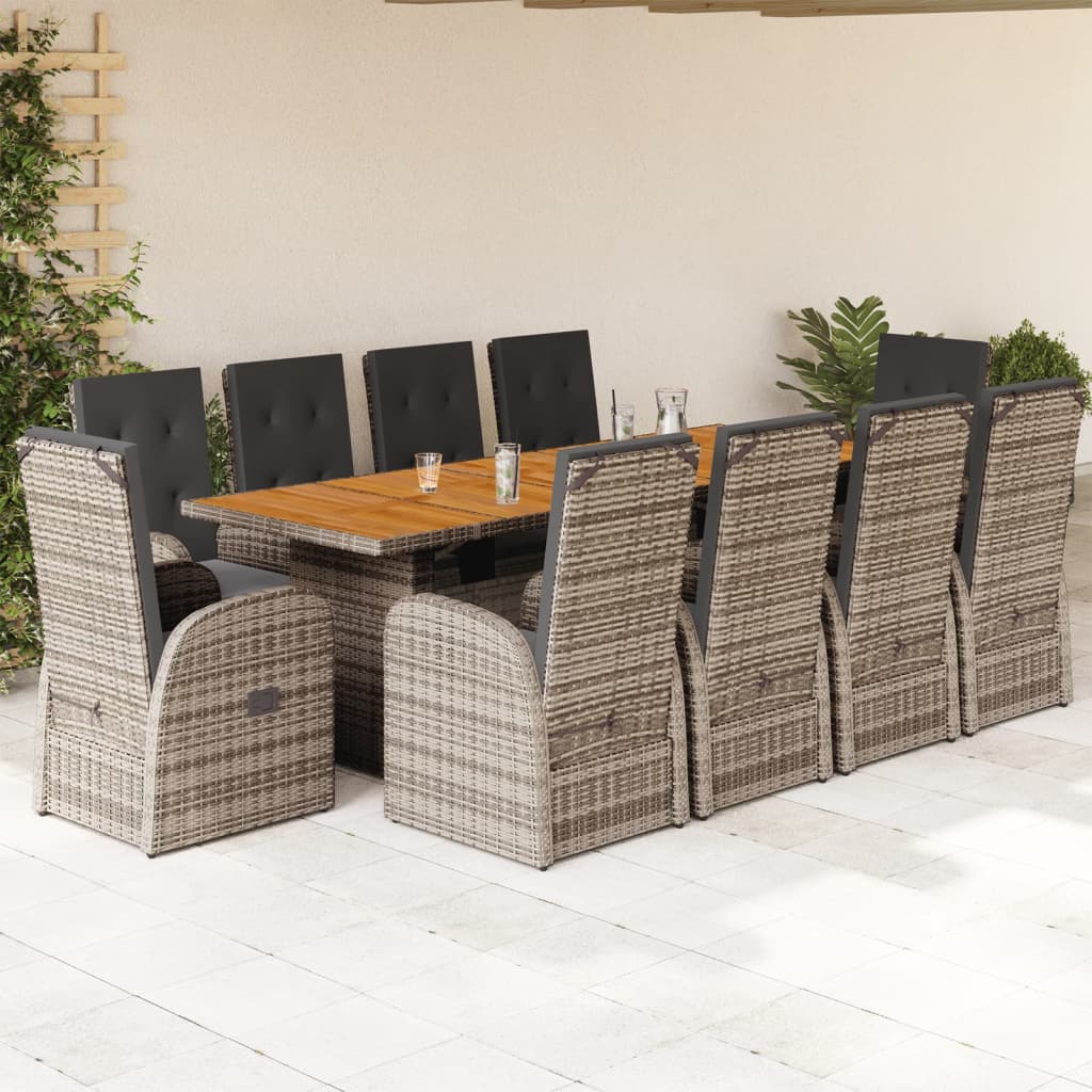 11-Delige Tuinset Met Kussens Poly Rattan Grijs