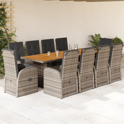 11-Delige Tuinset Met Kussens Poly Rattan Grijs